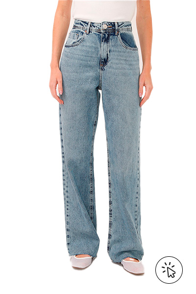 Modelo este calça jeans wide leg slim cintura alta azul médio - 7 estilos universais - quais são os 7 estilos universais - quem criou os 7 estilos universais - estilo dramático urbano