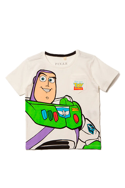 Camiseta infantil manga curta branca com estampa do Buzz Lightyear