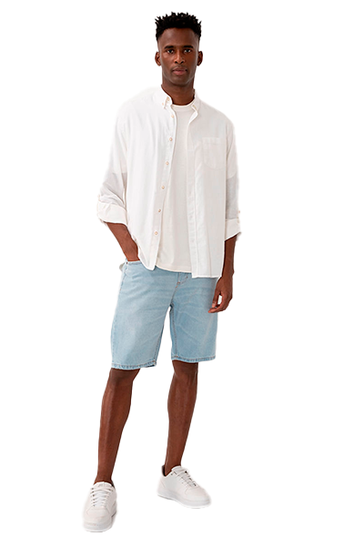 Bermuda jeans slim masculina com bolsos