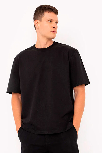 Camiseta oversized de moletinho manga curta preta