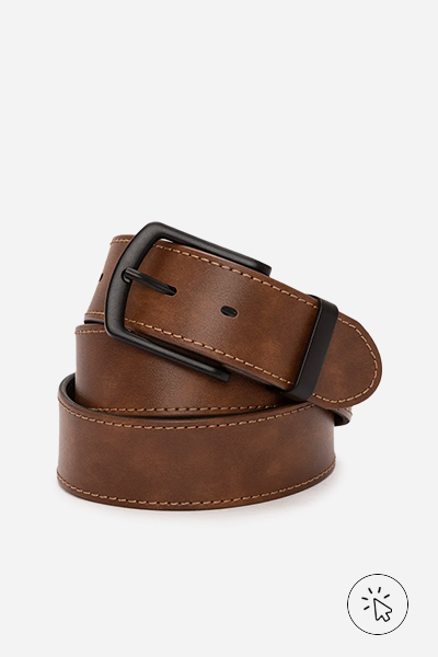 Cinto de poliuretano couro PU com fivela marrom - look com calça bege masculina - looks com calça bege masculina - o que combinar com calça bege masculina