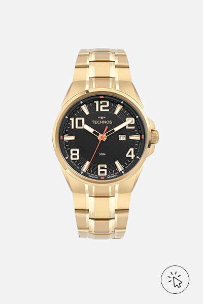 Kit Relógio masculino analógico calendário Technos dourado - look com calça bege masculina - looks com calça bege masculina - o que combinar com calça bege masculina
