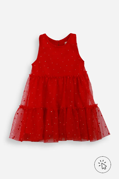 Vestido infantil de tule com recortes e brilhos vermelho - que cor de roupa usar no Natal - Roupa de Natal infantil