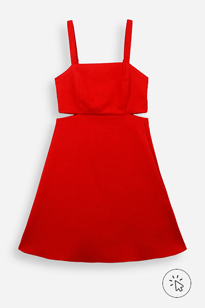 Vestido juvenil curto com cutout na cintura vermelho - que cor de roupa usar no Natal - Roupa de Natal infantil