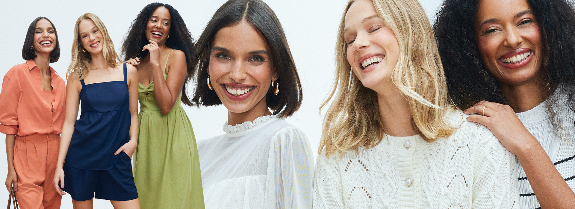 Montagem com várias modelos usando looks da coleção de Dia das Mães da C&A