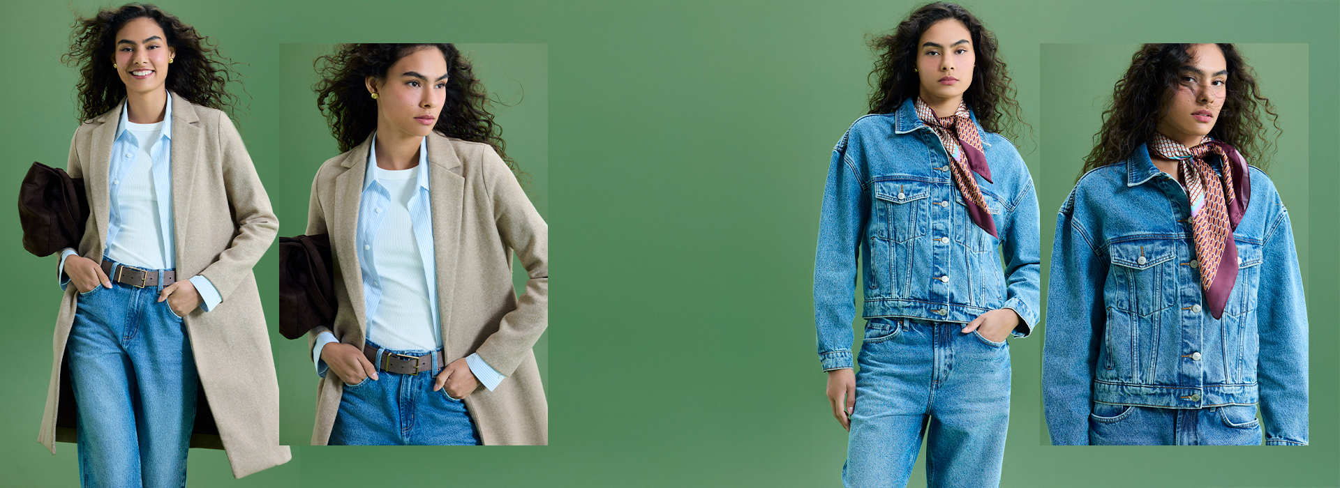 Na imagem, temos 4 fotos de modelos em uma montagem, elas estão usando looks com casaco para o inverno.