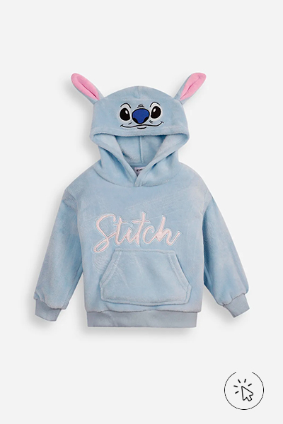 Blusão de pelúcia infantil Stitch com capuz azul