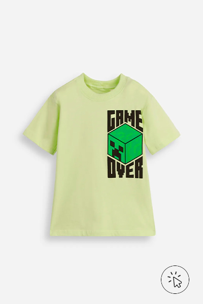 Camiseta infantil de algodão Minecraft verde