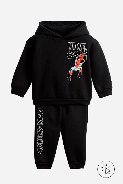 Conjunto longo infantil de moletom preto do Homem Aranha