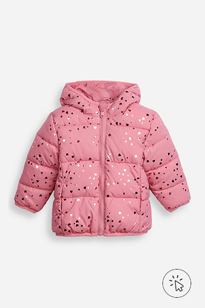 Jaqueta puffer infantil coração rosa