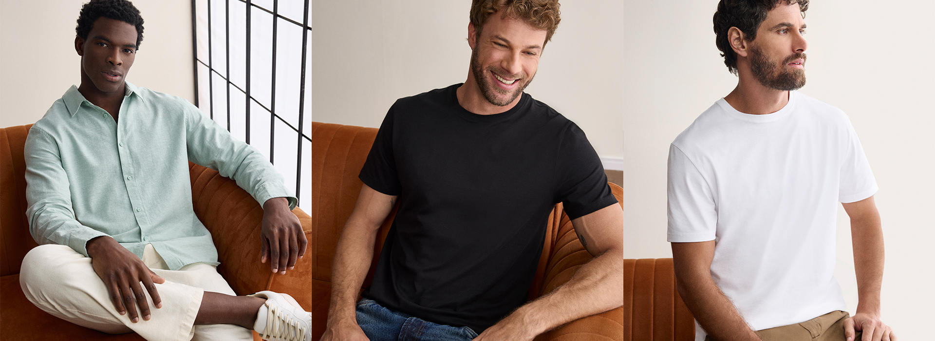 Montagem com três pais usando looks da C&A para celebrar a data