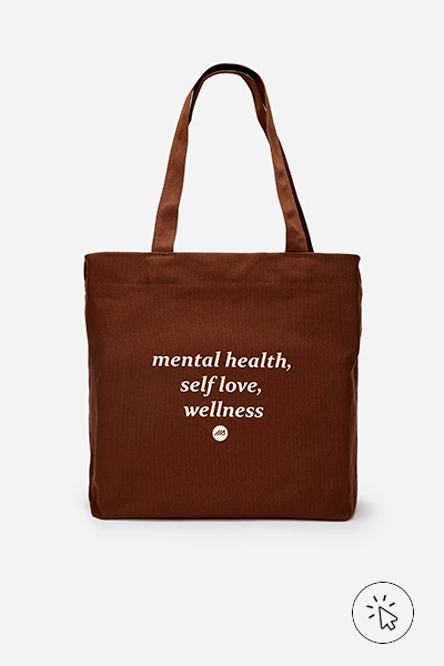 Bolsa tote shopper ACE marrom com frase "mental heal, self love, wellnes"