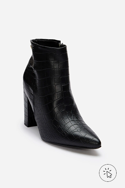 Bota cano curto feminina croco Vizzano preta - looks com botas cano curto​ - tipos de botas femininas cano curto - como usar bota cano curto