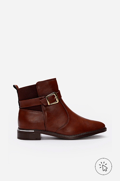 Bota chelsea feminina com fivela Vizzano marrom - looks com botas cano curto​ - tipos de botas femininas cano curto - como usar bota cano curto