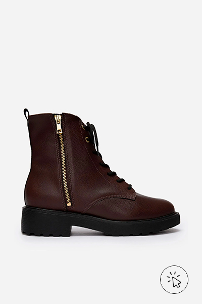 Bota coturno feminina cano curto tratorada com zíper Vizzano marrom - looks com botas cano curto​ - tipos de botas femininas cano curto - como usar bota cano curto