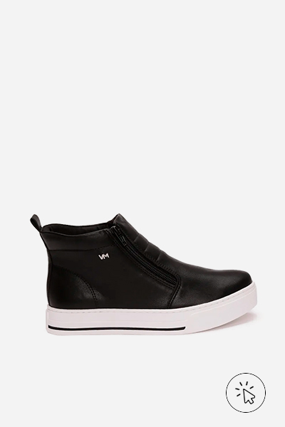 Tênis cano curto com ziper Via Marte preto - tênis que estão na moda - tênis femininos que estão na moda