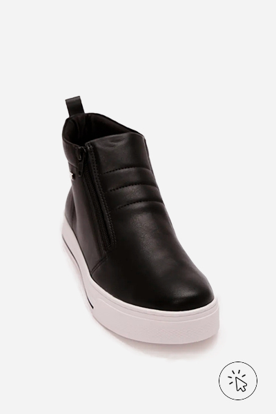 Tênis cano curto com ziper Via Marte preto - tênis que estão na moda - tênis femininos que estão na moda