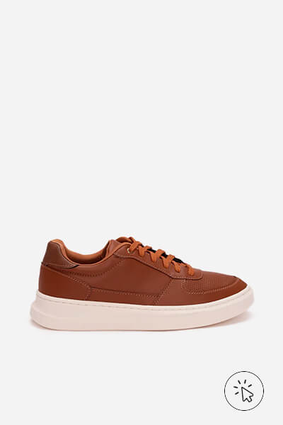 Tênis casual com recortes OneSelf marrom caramelo - tênis que estão na moda - tênis masculino que estão na moda