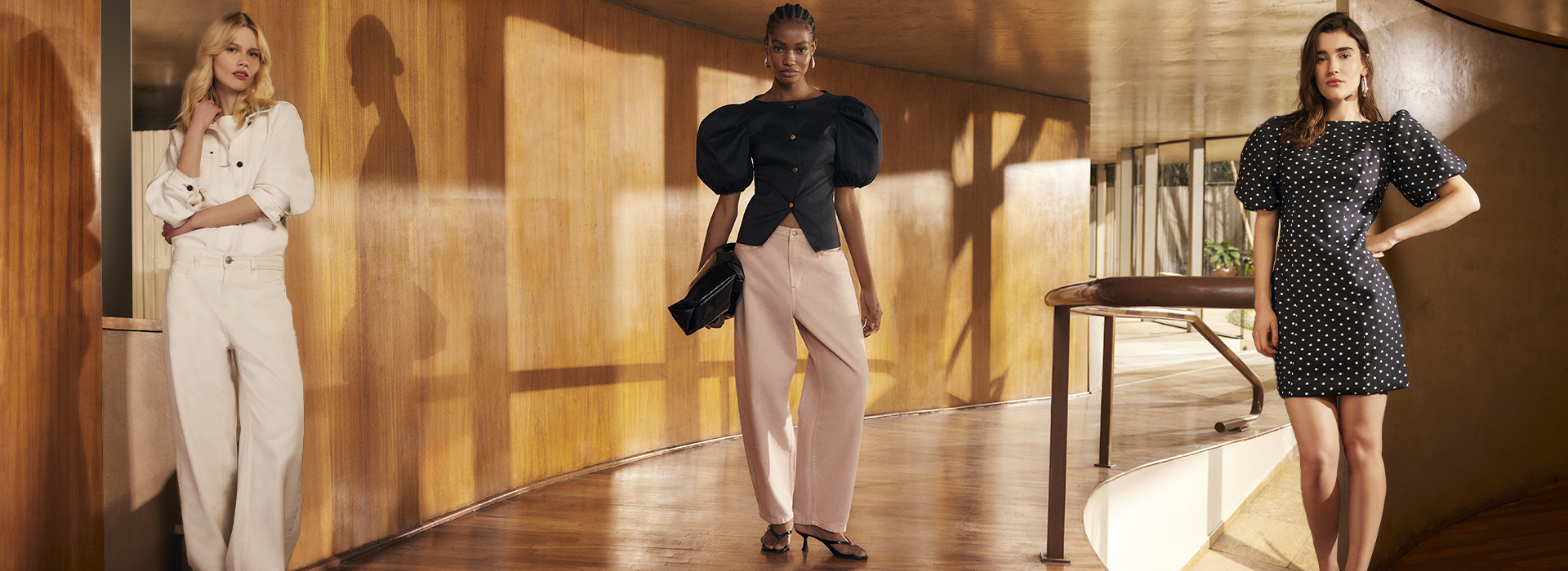 Montagem com três fotos de modelos usando looks com as cores da primavera 2025