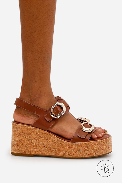 Sandália plataforma com fivelas texturizada Oneself marrom caramelo- moda anos 70 - moda feminina dos anos 70 - look anos 70 - roupas anos 70 - como era a moda dos anos 70