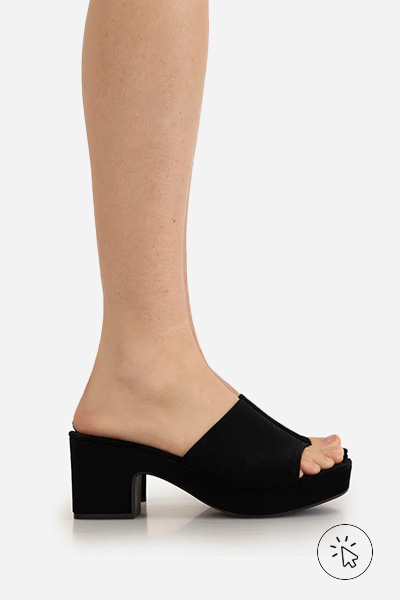 Tamanco feminino aveludado salto plataforma Oneself preto- moda anos 70 - moda feminina dos anos 70 - look anos 70 - roupas anos 70 - como era a moda dos anos 70