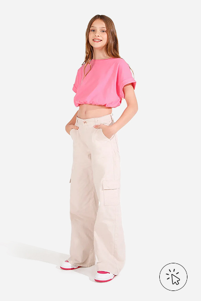 Calça wide leg de sarja juvenil kaki 