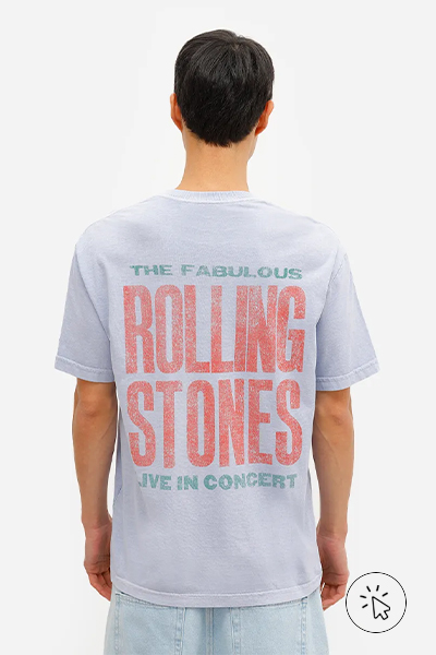 Camiseta masculina de algodão Rolling Stones estonada azul clara