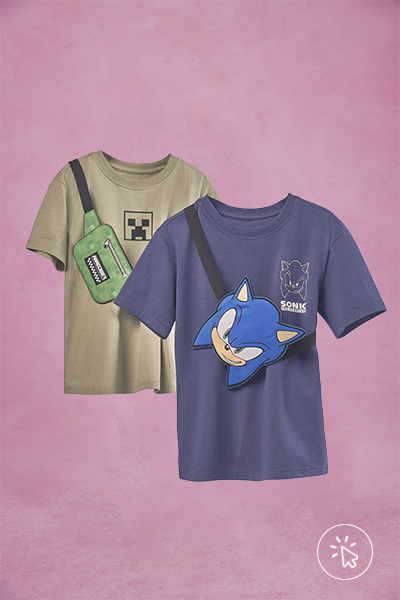 Camisetas com bolsa pochete infantil masculino Sonic e Minecraft