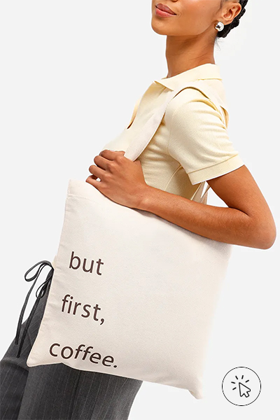 Ecobag de algodão cru But First Coffee bege