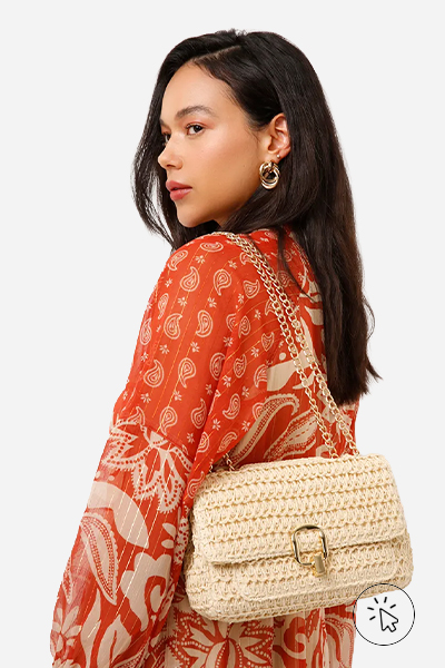 Bolsa shoulder de palha alça corrente bege claro