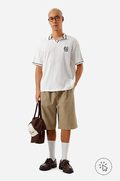 Polo box fit masculina com bordado canelada