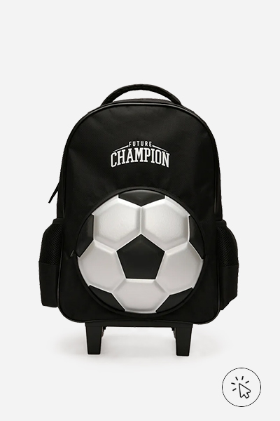 Mochila de rodinhas infantil Future Champion Preta bola de futebol