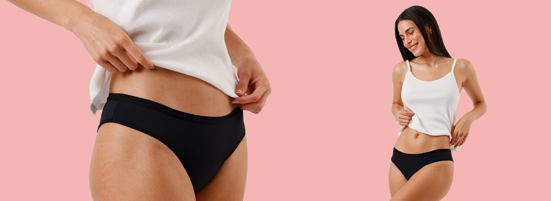 Montagem com a modelo usando a calcinha Pantys