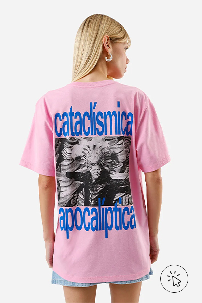 Camiseta unissex algodão Milton Cunha Apocalíptica Rosa