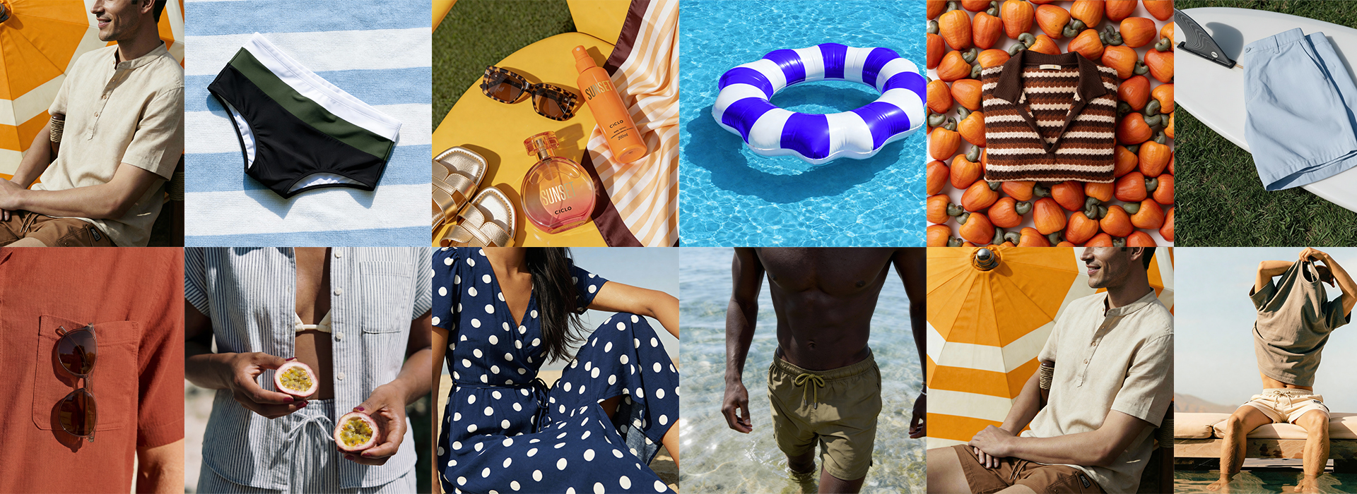 Montagem com várias imagens da coleção Favoritos de Verão da C&A