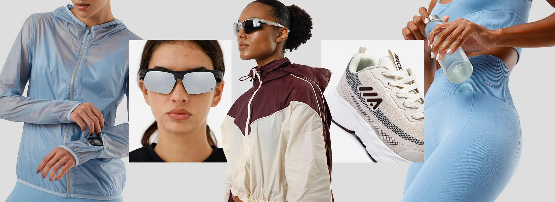 Montagem com vários acessórios e looks de corrida ACE