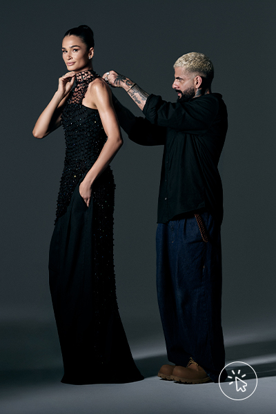 C&A no tapete vermelho! Carol Ribeiro veste vestido feito com jeans criado por Gustavo Silvestre