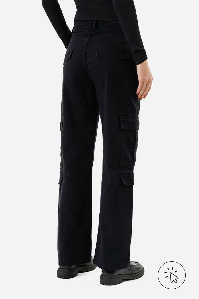 Calça de sarja reta cargo cintura média preta - como lavar calça jeans