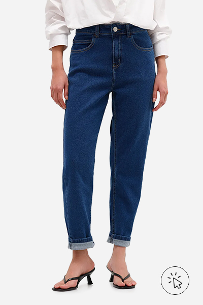 Calça mom feminina jeans barra dobrada azul escura - como lavar calça jeans