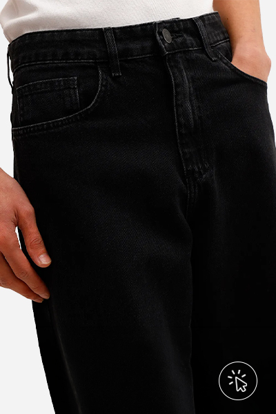 Detalhe de calça reta masculina jeans preta black - como lavar calça jeans