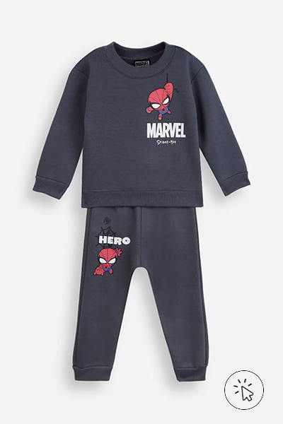 Conjunto longo infantil de moletom Homem Aranha cinza chumbo