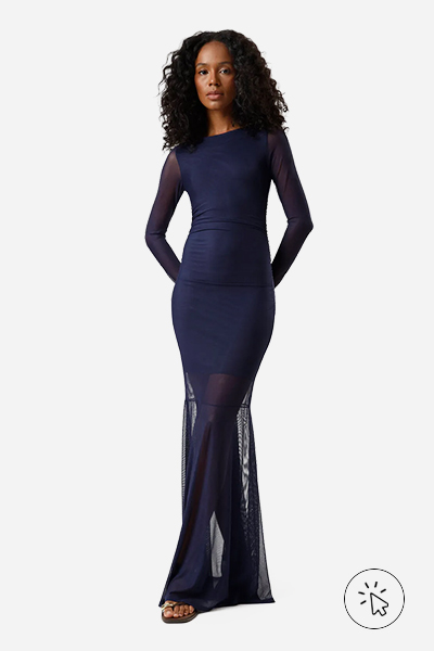 Vestido de tule manga longa azul - look para casamento no inverno - o que vestir em um casamento no inverno - o que vestir em um casamento no frio