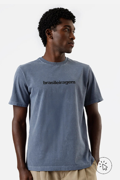Camiseta masculina de algodão "brasileiragem" azul estonada - brasil core - o que é brasilcore