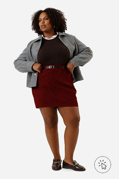 Saia curta feminina de veludo cotelê com cinto plus size vinho - burgundy cor - vermelho burgundy - o que é burgundy - que cor é burgundy