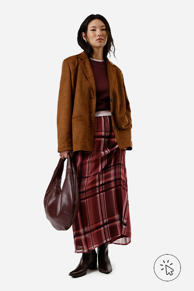 Saia mídi evasê feminina de chiffon xadrez vinho - burgundy cor - vermelho burgundy - o que é burgundy - que cor é burgundy