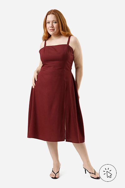 Vestido mídi com linho e fenda plus size vinho - burgundy cor - vermelho burgundy - o que é burgundy - que cor é burgundy