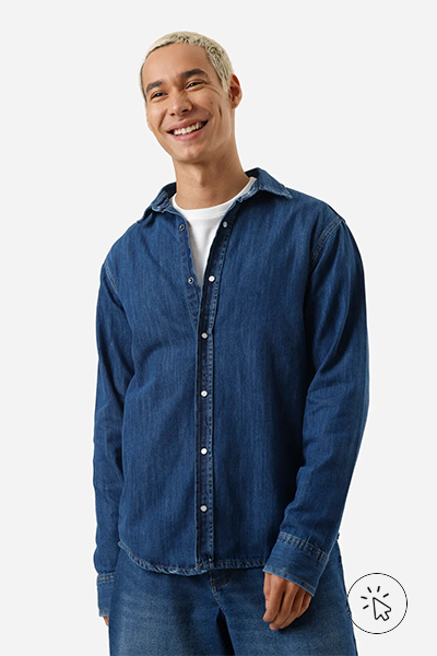 Camisa masculina jeans manga longa azul escuro - como improvisar roupa de festa junina - diy roupa festa junina