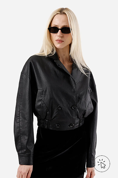 Jaqueta bomber feminina de PU com bolsos cropped preta - como improvisar roupa de festa junina - diy roupa festa junina