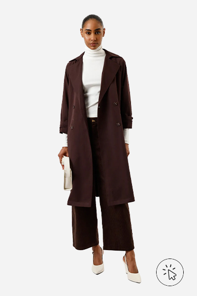Casaco trench coat mídi feminino marrom