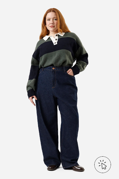 Suéter feminino de tricô com lã e gola listrado plus size verde e azul-marinho